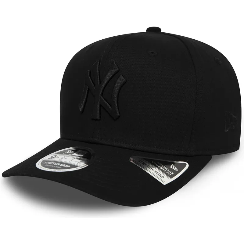 sort-curved-snapback-kasket-med-sort-logo-9fifty-tonal-stretch-snap-fra-new-york-yankees-mlb-fra-new-era