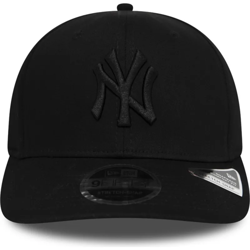 sort-curved-snapback-kasket-med-sort-logo-9fifty-tonal-stretch-snap-fra-new-york-yankees-mlb-fra-new-era