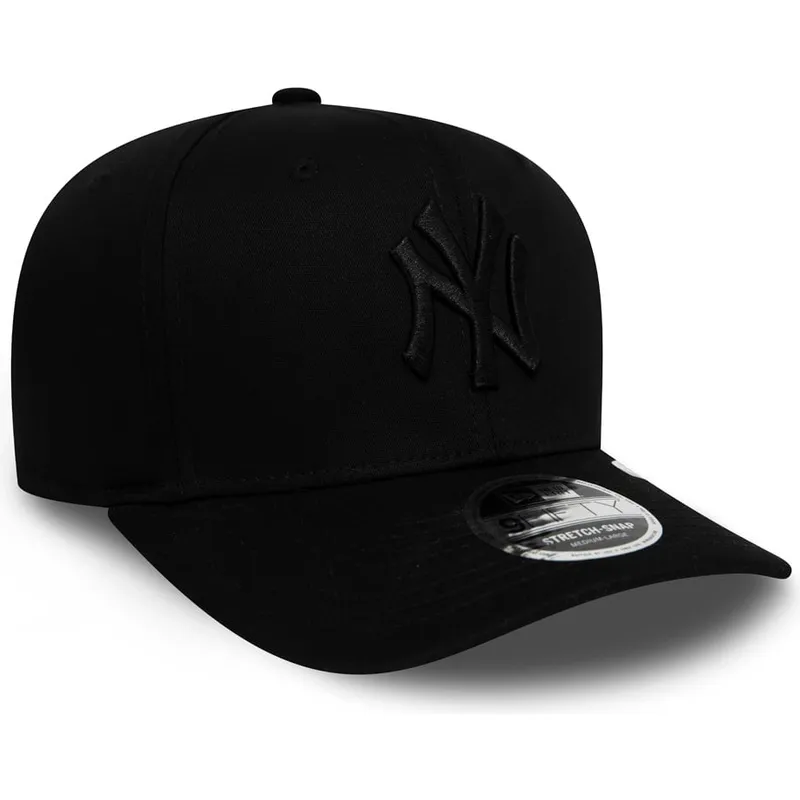 sort-curved-snapback-kasket-med-sort-logo-9fifty-tonal-stretch-snap-fra-new-york-yankees-mlb-fra-new-era