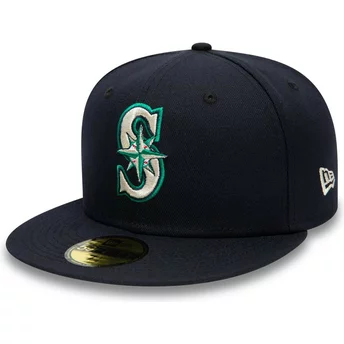 New Era Flat Brim 59FIFTY Authentic On Field Seattle Mariners MLB Navy Blue Fitted Cap