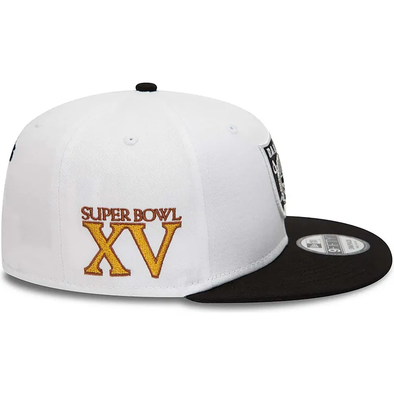 kasketter-flad-hvid-snapback-9fifty-crown-patches-super-bowl-xv-fra-las-vegas-raiders-nfl-af-new-era