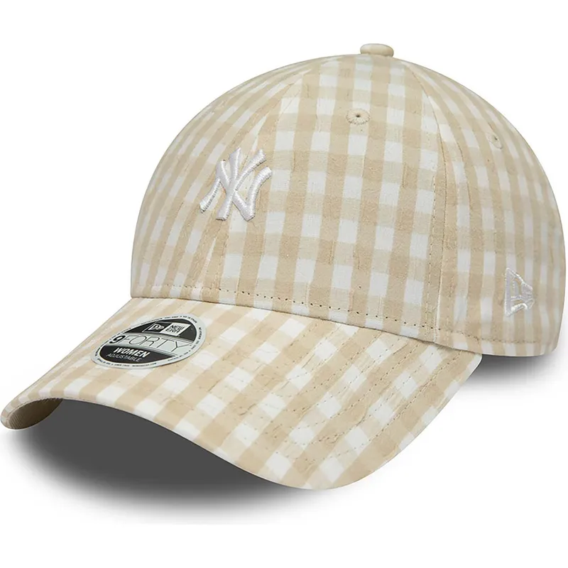 kasketter-buet-beige-justerbar-rem-9forty-gingham-fra-new-york-yankees-mlb-af-new-era