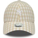 new-era-curved-brim-women-9forty-gingham-new-york-yankees-mlb-beige-adjustable-cap