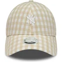 new-era-new-york-yankees-mlb-9forty-gingham-justerbar-beige-kurvet-kasket-til-kvinder