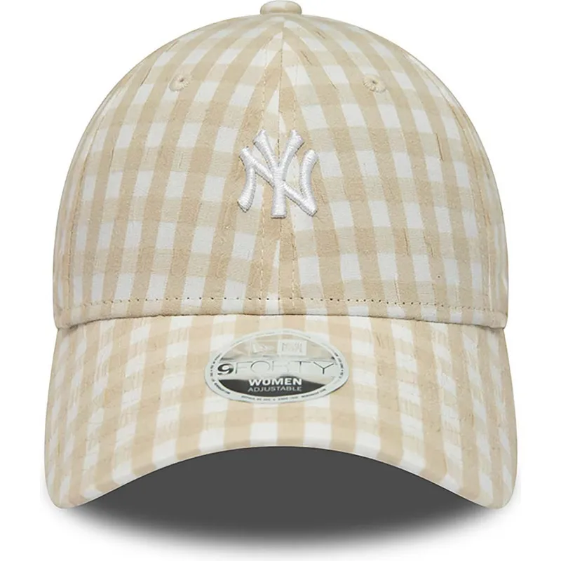 kasketter-buet-beige-justerbar-rem-9forty-gingham-fra-new-york-yankees-mlb-af-new-era