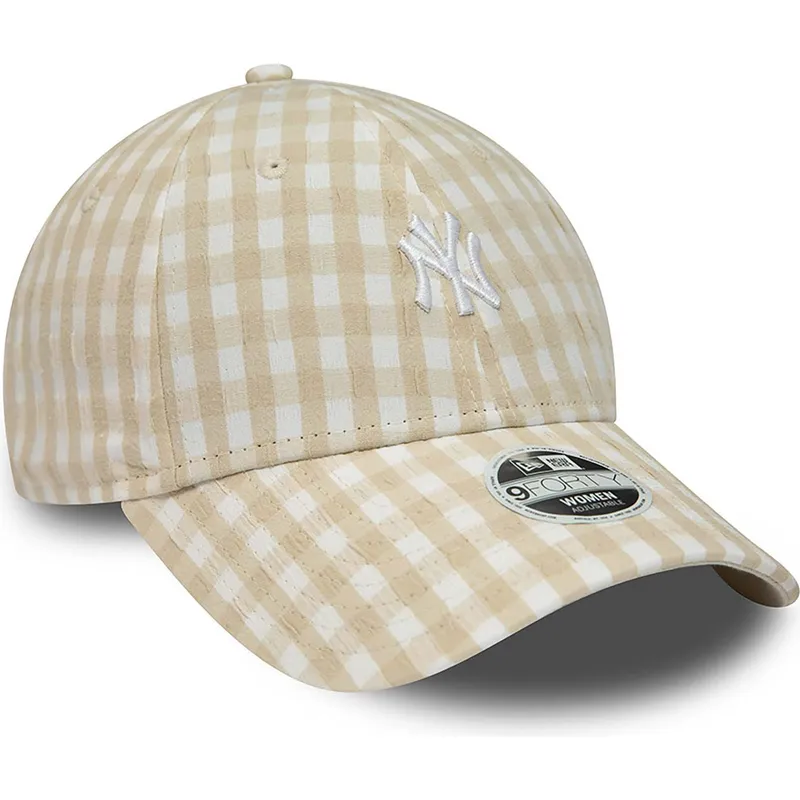 kasketter-buet-beige-justerbar-rem-9forty-gingham-fra-new-york-yankees-mlb-af-new-era