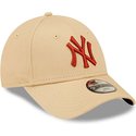 new-era-curved-brim-youth-brown-logo-9forty-league-essential-new-york-yankees-mlb-beige-adjustable-cap