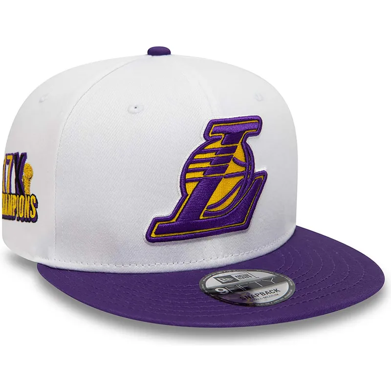 kasketter-flad-hvid-snapback-9fifty-crown-patches-champions-fra-los-angeles-lakers-nba-af-new-era