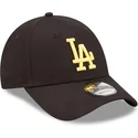 sort-justerbar-kasket-med-buet-skygge-og-gult-logo-9forty-league-essential-fra-los-angeles-dodgers-mlb-af-new-era