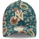 new-era-new-york-yankees-mlb-9forty-justerbar-gron-kvinde-kasket-med-bojet-skygge-og-blomstermonster