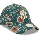new-era-new-york-yankees-mlb-9forty-justerbar-gron-kvinde-kasket-med-bojet-skygge-og-blomstermonster