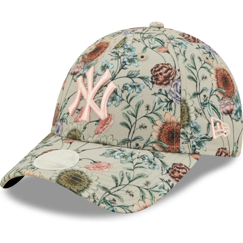 kasketter-buet-beige-justerbar-rem-9forty-all-over-print-floral-fra-new-york-yankees-mlb-af-new-era