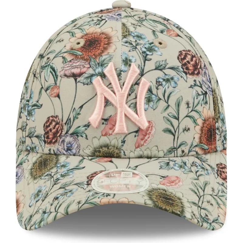 kasketter-buet-beige-justerbar-rem-9forty-all-over-print-floral-fra-new-york-yankees-mlb-af-new-era