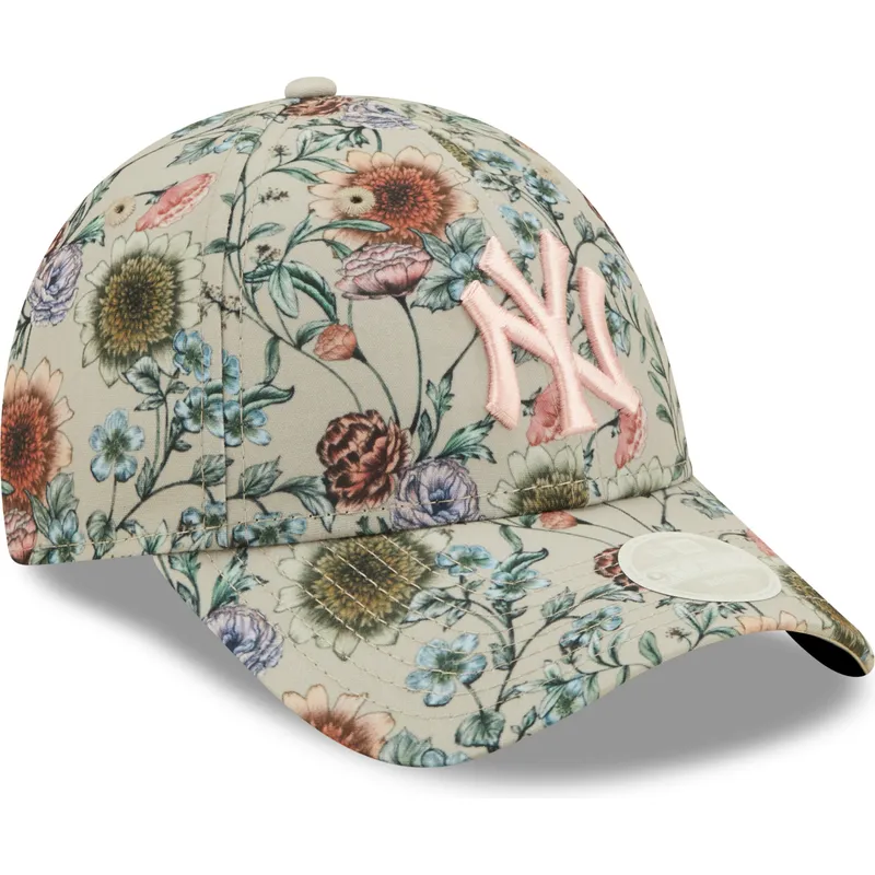 kasketter-buet-beige-justerbar-rem-9forty-all-over-print-floral-fra-new-york-yankees-mlb-af-new-era