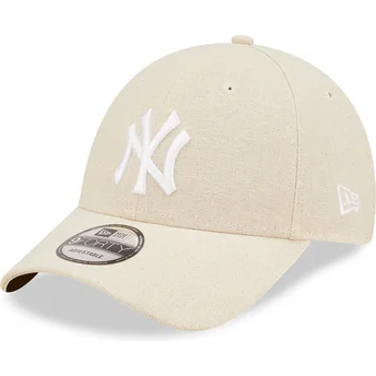 New Era New York Yankees MLB 9FORTY beige justerbar buet kasket i hør