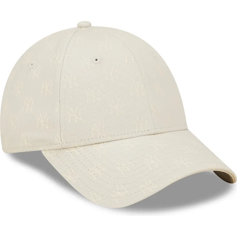 buet-beige-justerbar-kasket-til-kvinder-9forty-monogram-fra-new-york-yankees-mlb-fra-new-era