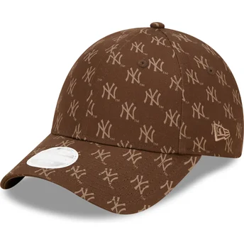 new-era-new-york-yankees-mlb-9forty-monogram-brun-justerbar-kasket-med-buet-skygge-til-kvinder