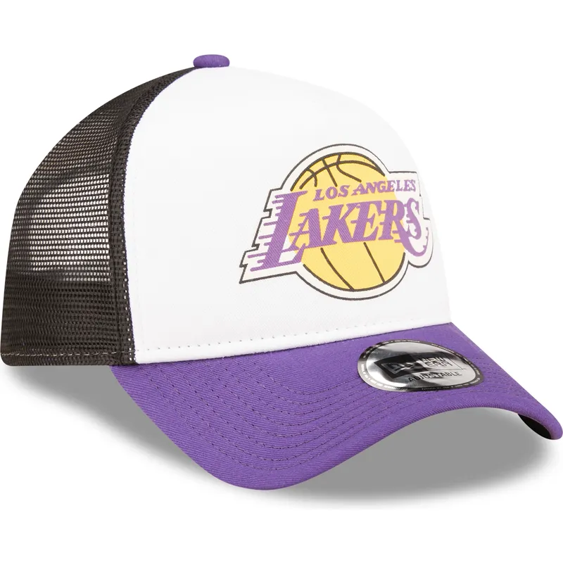 hvid-sort-og-lilla-trucker-kasket-a-frame-team-colour-fra-los-angeles-lakers-nba-fra-new-era