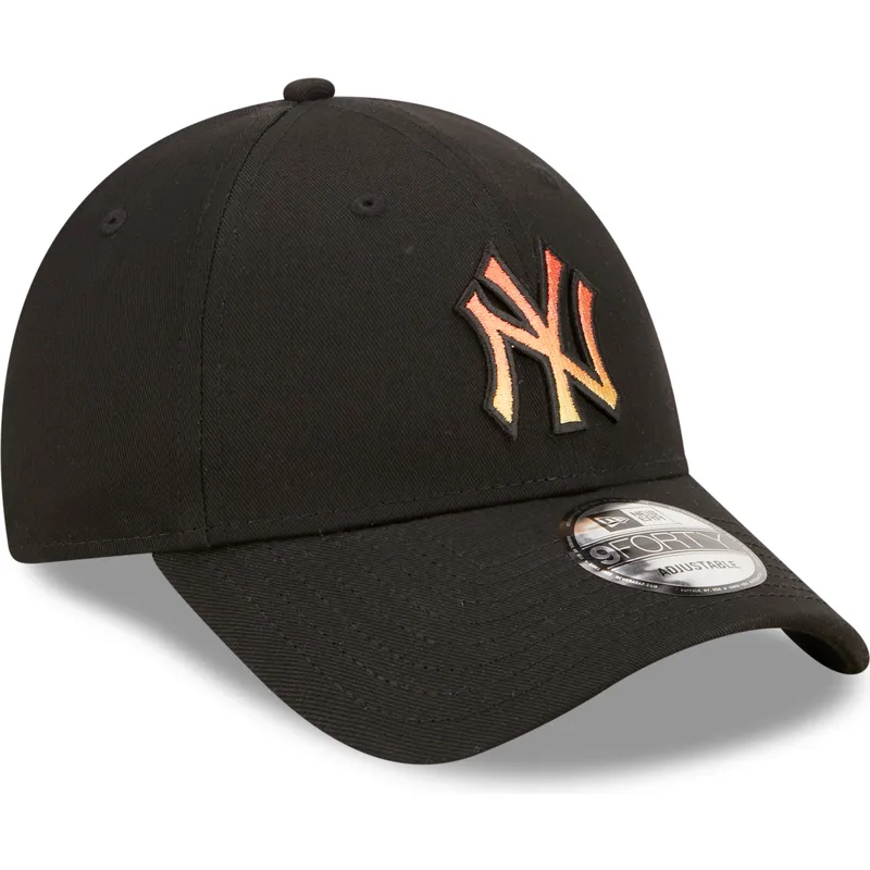sort-justerbar-curved-kasket-med-orange-logo-9forty-gradient-infill-fra-new-york-yankees-mlb-fra-new-era