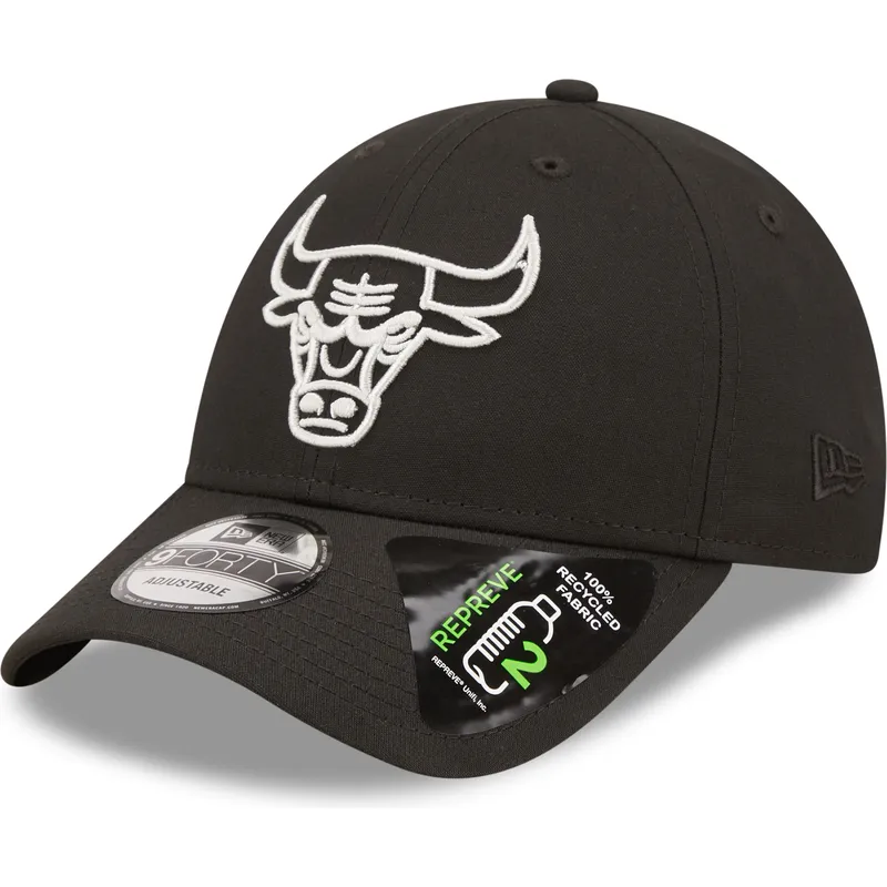 sort-justerbar-curved-kasket-9forty-repreve-monochrom-fra-chicago-bulls-nba-fra-new-era