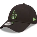 sort-justerbar-kasket-med-buet-skygge-og-gront-logo-9forty-neon-outline-los-angeles-dodgers-mlb-fra-new-era