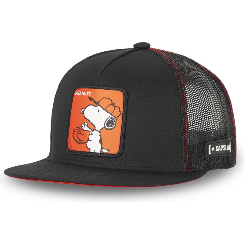 kasketter-flad-sort-snapback-snoopy-jordnodder-af-capslab