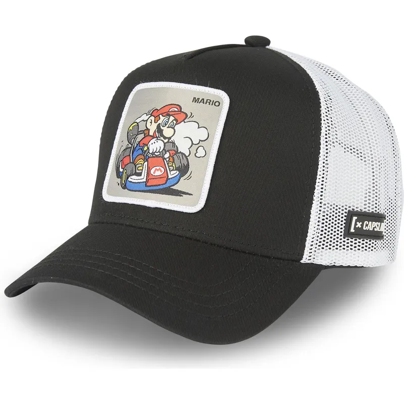 trucker-kasket-sort-og-hvid-mario-kart-dri2-super-mario-bros-fra-capslab
