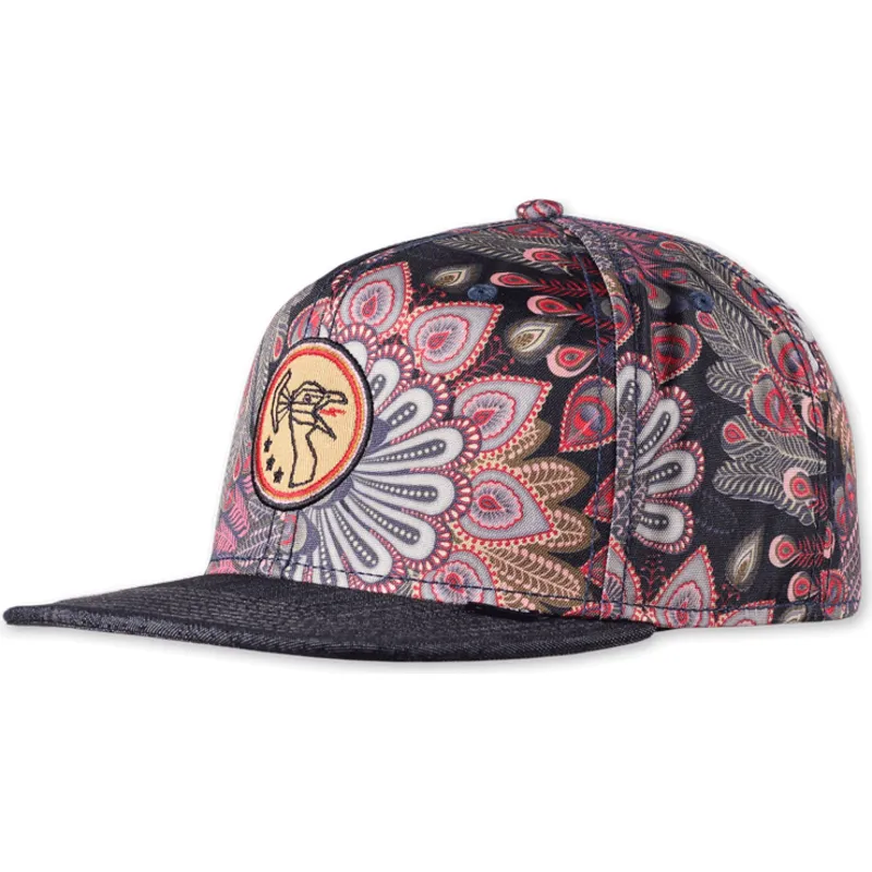 flad-sort-snapback-kasket-peacock-linen-fra-djinns