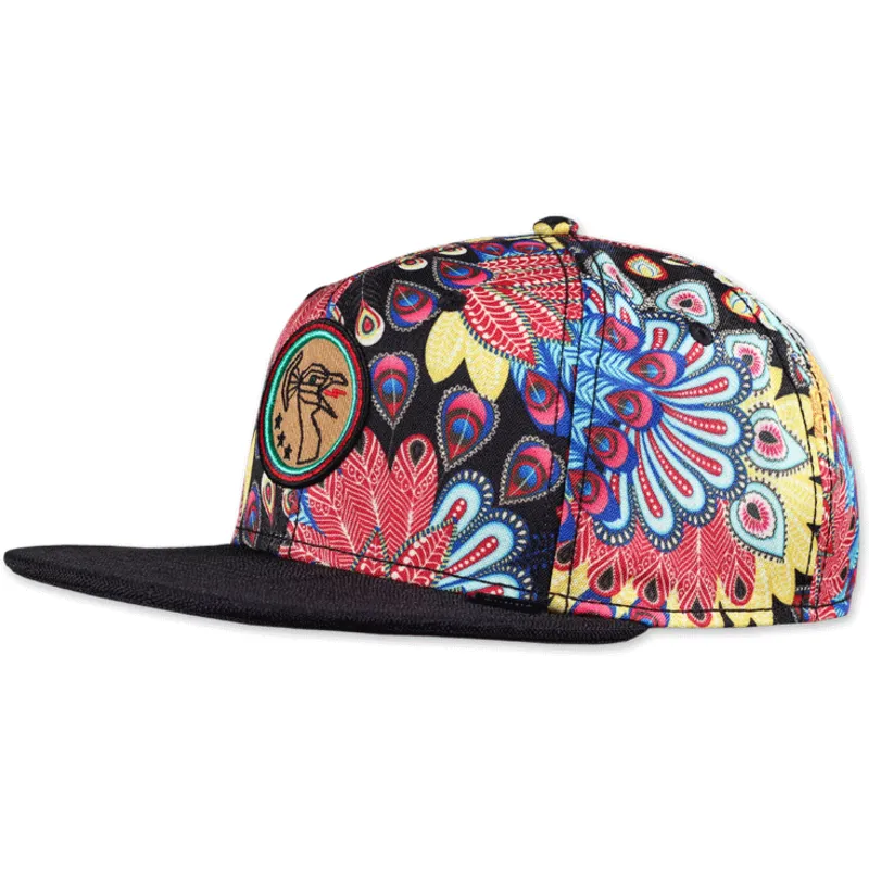 flerfarvet-flat-cap-snapback-peacock-linen-fra-djinns