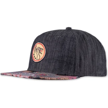 Flad sort snapback-kasket Peacock Linen Rev fra Djinns
