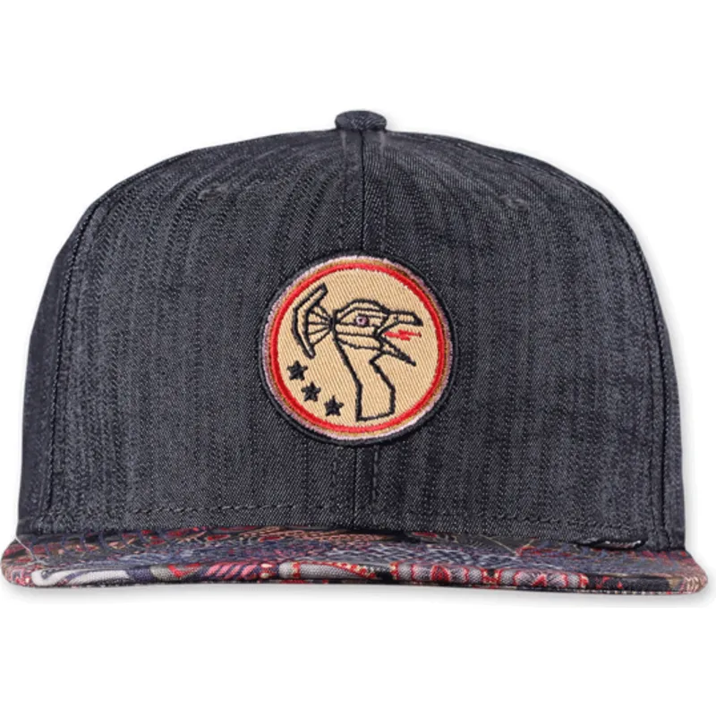 flad-sort-snapback-kasket-peacock-linen-rev-fra-djinns