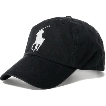 Polo Ralph Lauren Bukket Kant Hvid Logo Stort Pony Chino Klassisk Sport Sort Justerbar Kasket