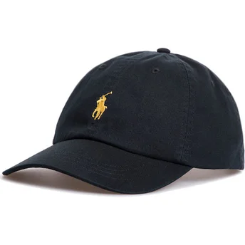 Sort justerbar kasket med buet skygge og gyldent logo Cotton Chino Classic Sport fra Polo Ralph Lauren