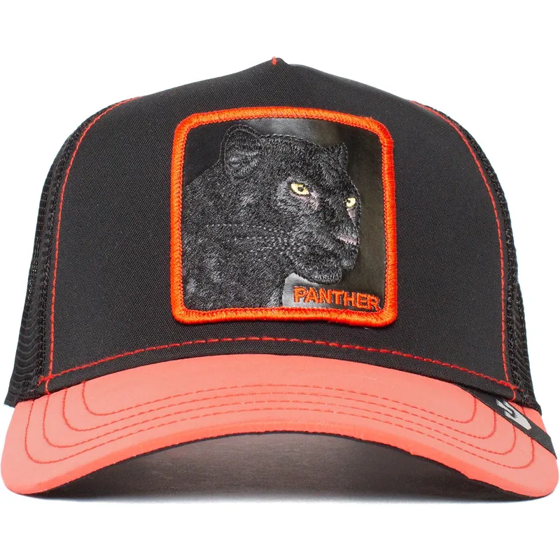 trucker-kasket-sort-og-rod-panter-black-panther-dark-shines-the-farm-fra-goorin-bros