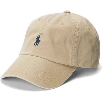 Polo Ralph Lauren Bukket Kant Blå Logo Bomuld Chino Klassisk Sport Lys Brun Justerbar Kasket