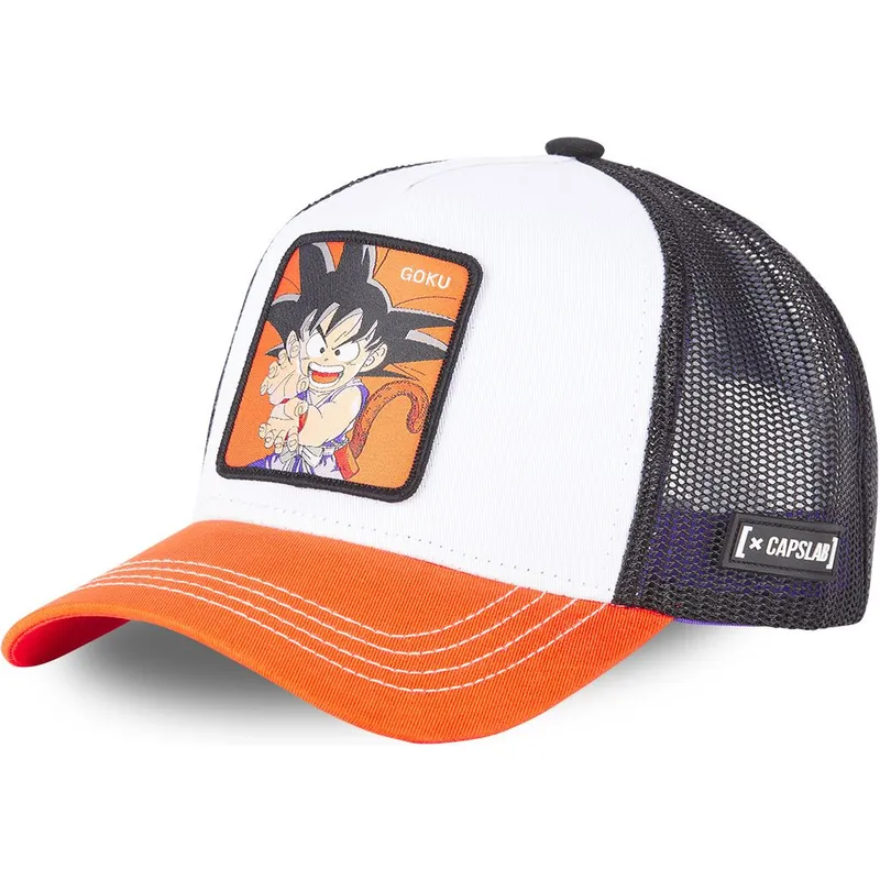 hvid-sort-og-orange-trucker-kasket-son-goku-barn-db3-gok2-dragon-ball-fra-capslab