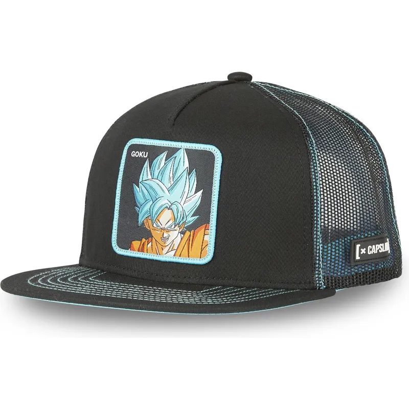 flad-trucker-kasket-sort-og-bla-son-goku-super-saiyan-blue-sa1-dragon-ball-fra-capslab
