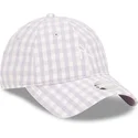 lyslilla-buet-kasket-justerbar-til-kvinder-9twenty-gingham-fra-new-york-yankees-mlb-fra-new-era