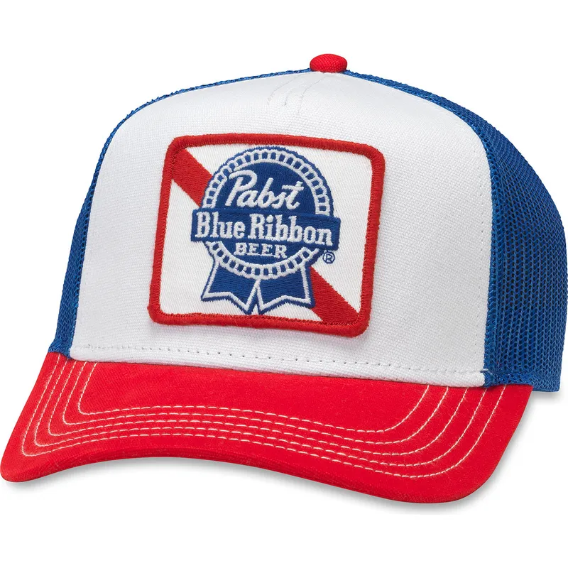 hvid-bla-og-rod-trucker-snapback-kasket-pabst-blue-ribbon-valin-fra-american-needle