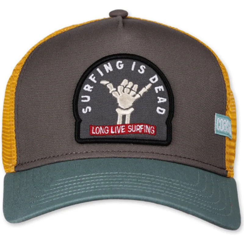 gra-og-gul-trucker-kasket-surfing-is-dead-hft-fra-coastal