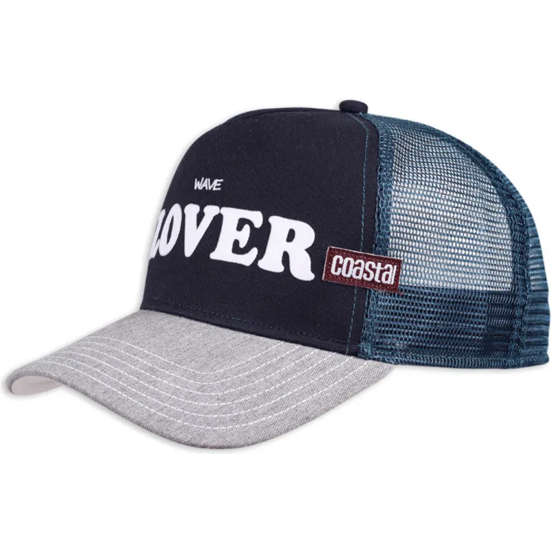 trucker-kasket-marinebla-og-gra-wave-lover-hft-fra-coastal