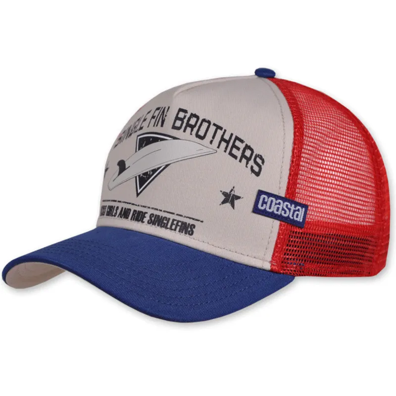 beige-rod-og-bla-trucker-kasket-single-fin-brothers-hft-fra-coastal