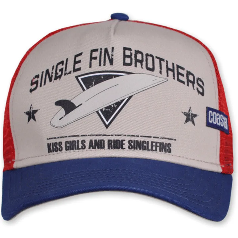beige-rod-og-bla-trucker-kasket-single-fin-brothers-hft-fra-coastal