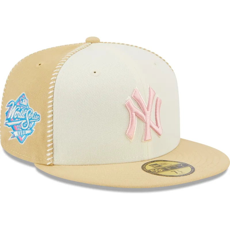kasketter-flad-beige-tilpasset-rosa-59fifty-seam-stitch-fra-new-york-yankees-mlb-af-new-era