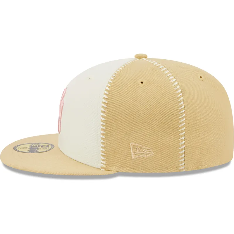kasketter-flad-beige-tilpasset-rosa-59fifty-seam-stitch-fra-new-york-yankees-mlb-af-new-era