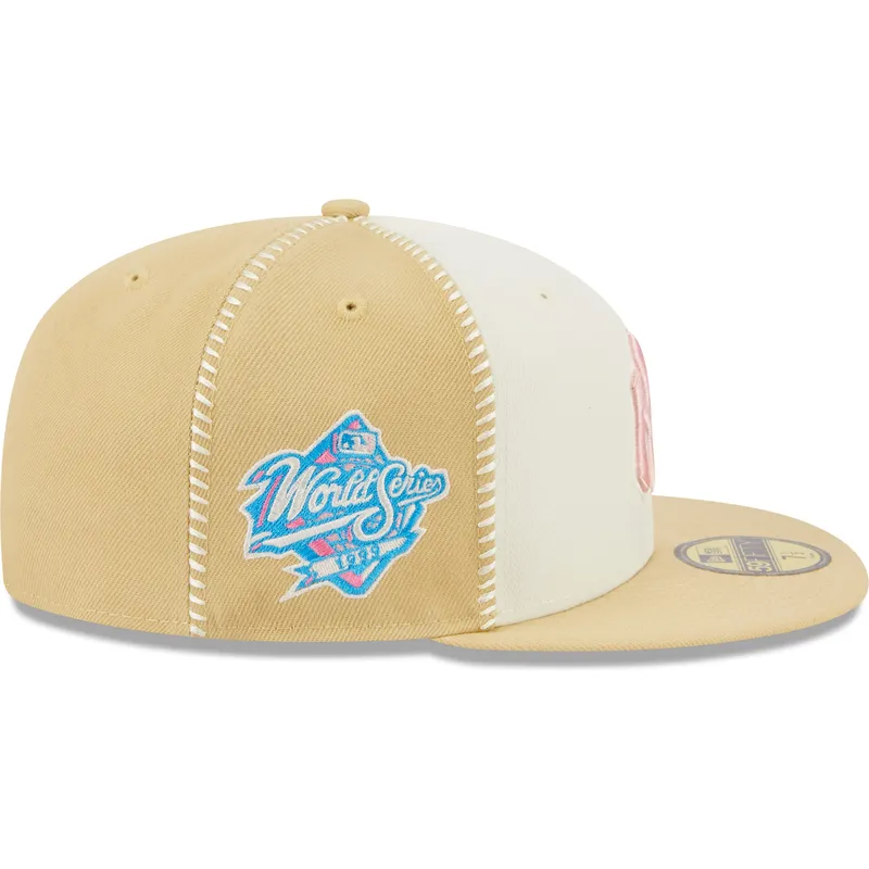 kasketter-flad-beige-tilpasset-rosa-59fifty-seam-stitch-fra-new-york-yankees-mlb-af-new-era