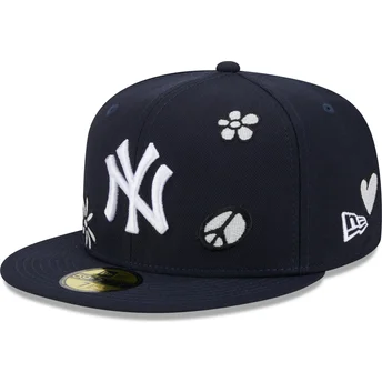 flad-kasket-marinebla-tilpasset-59fifty-sunlight-pop-fra-new-york-yankees-mlb-fra-new-era