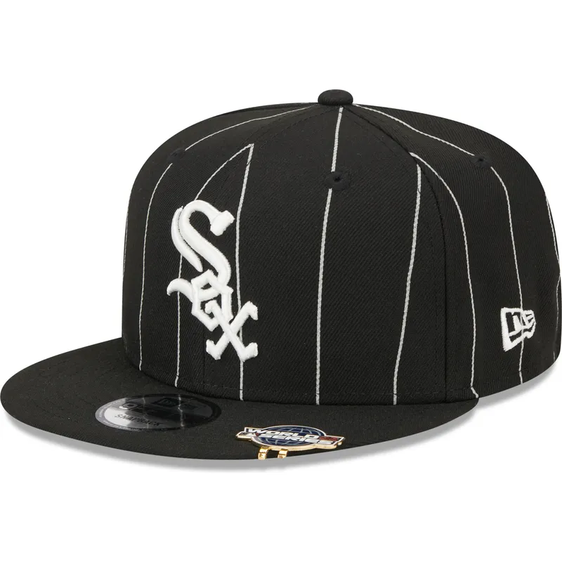 kasketter-flad-sort-snapback-9fifty-pinstripe-visor-clip-fra-chicago-white-sox-mlb-af-new-era