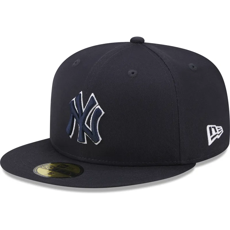 kasketter-flad-marinebla-tilpasset-59fifty-team-outline-fra-new-york-yankees-mlb-af-new-era