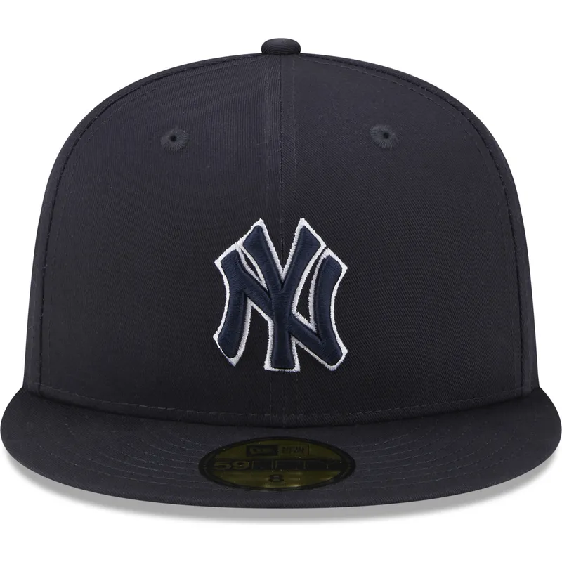 kasketter-flad-marinebla-tilpasset-59fifty-team-outline-fra-new-york-yankees-mlb-af-new-era